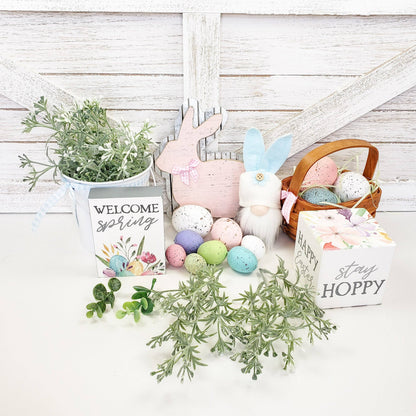 Lote de decoración de Pascua con cubo y bandeja escalonada de bienvenida a la primavera