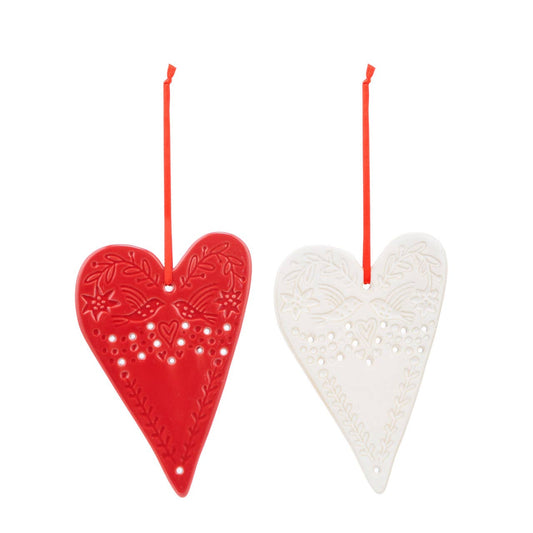 Heart Ceramic Orn, Red or Cream