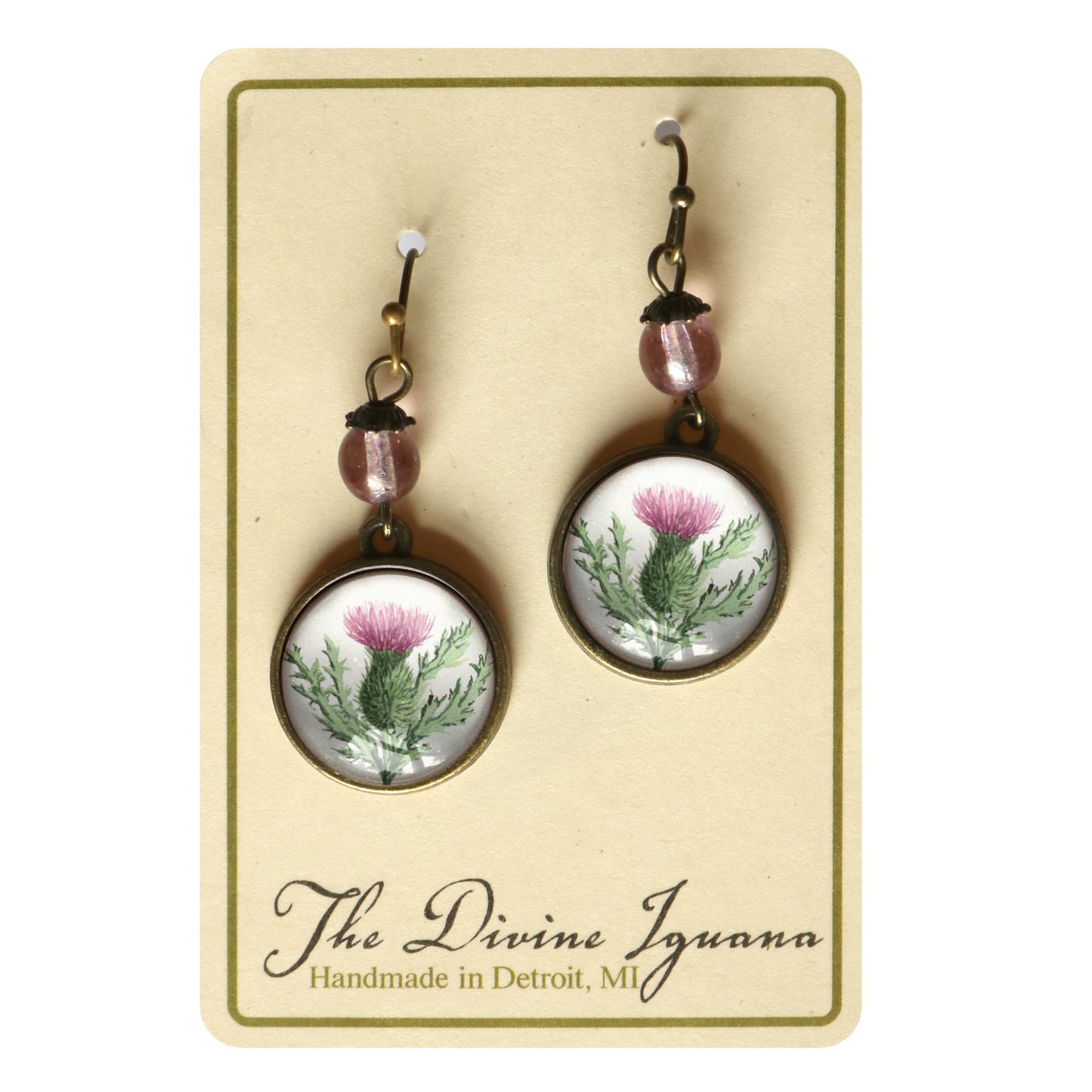 Scottish Thistle Glass Cabochon Earrings