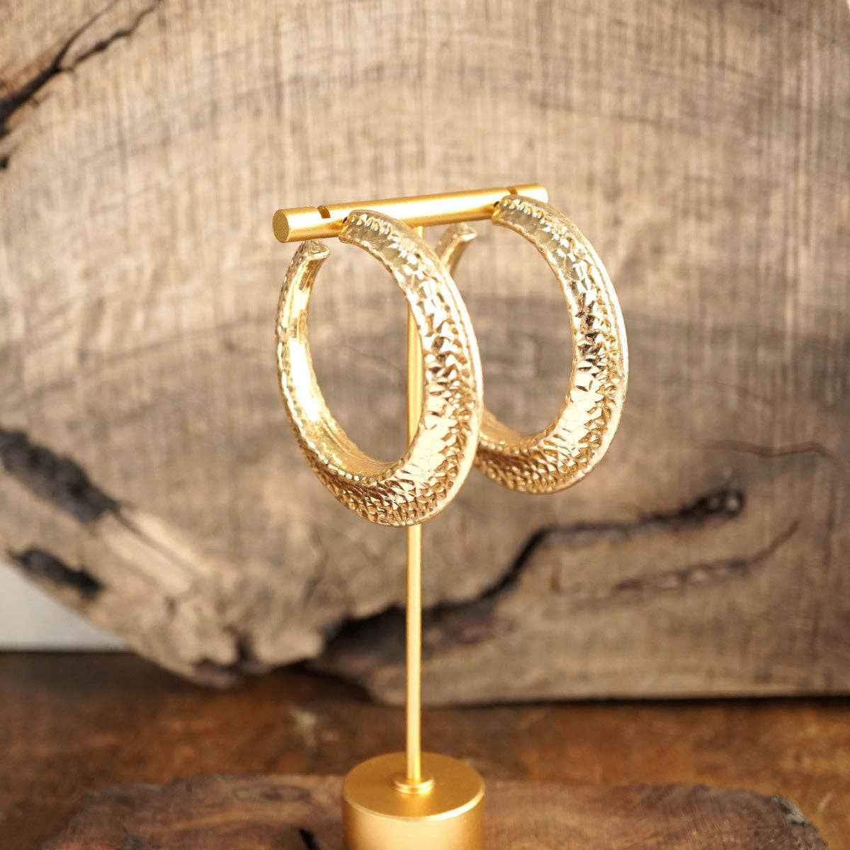 Gilded Echo – Textured Statement Hoop Earrings