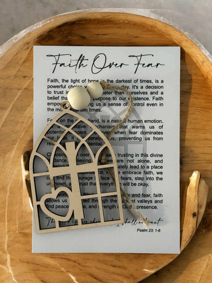 Montgomery and Claire Faith Over Fear Wooden Cross Ornament