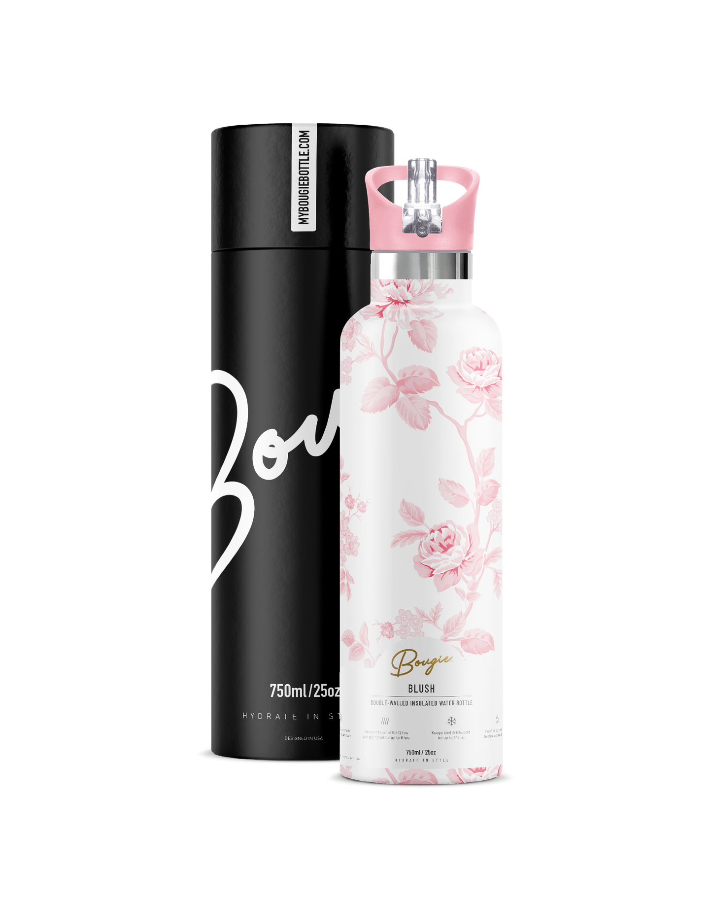 Blush – Floral Insulated Water Bottle | 25oz