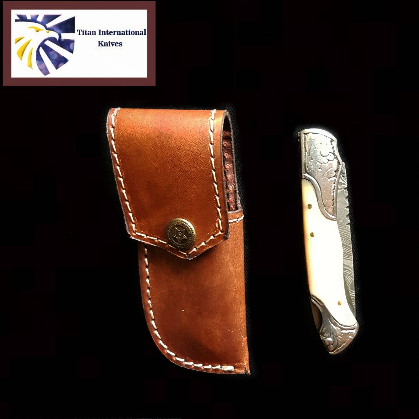 Bone and steel knife with sheath