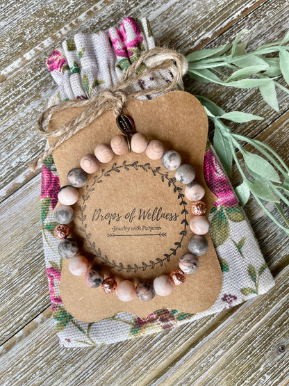 Stone Stretch Bracelet, Boho Bracelet, Sweet Rose