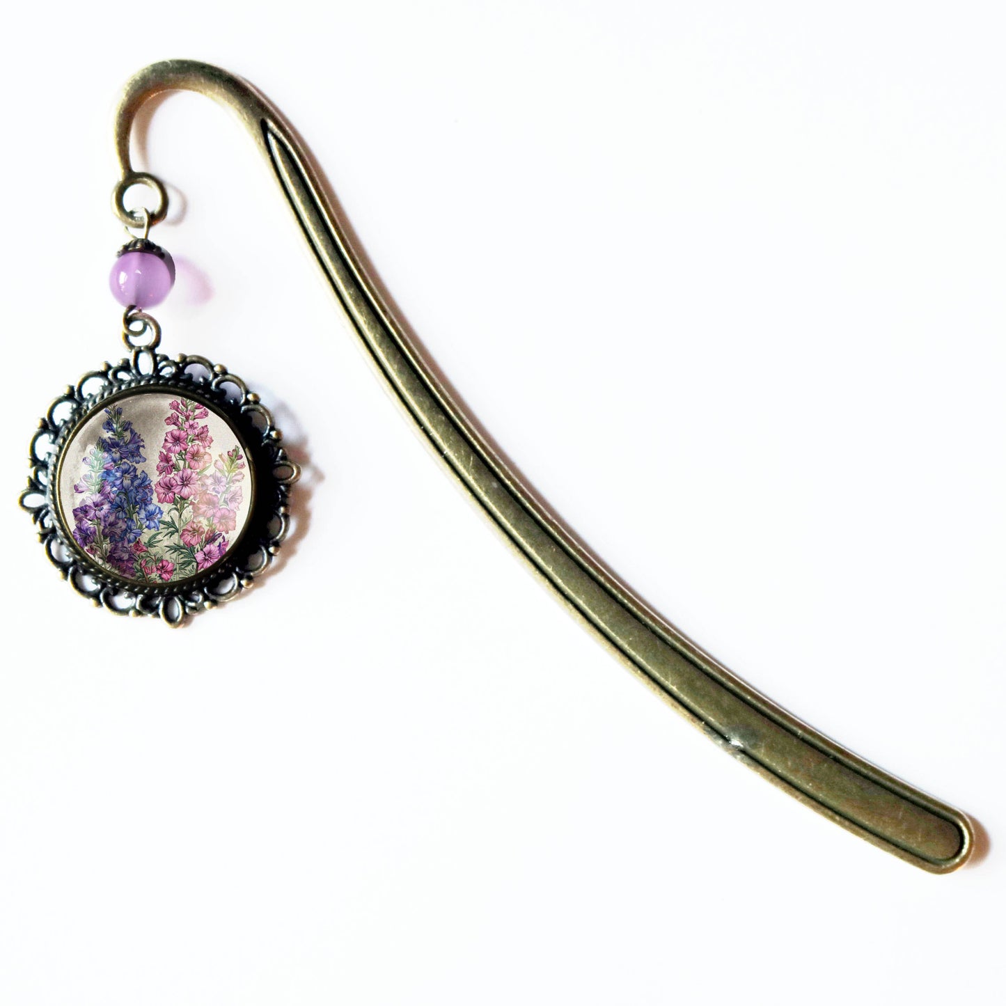 Larkspur Flower / Delphinium Bronze and Glass Bookmark