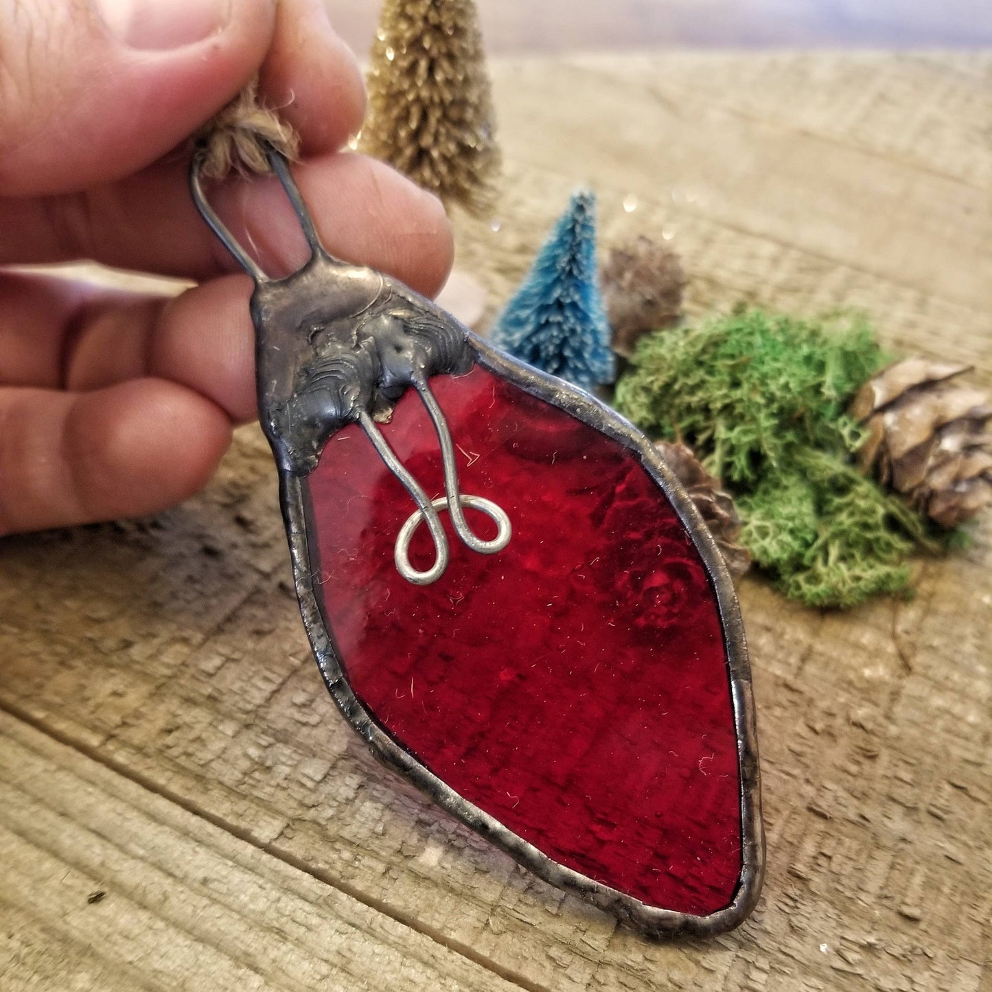 Hand Crafted Stained Glass Red Vintage Bulb Ornament