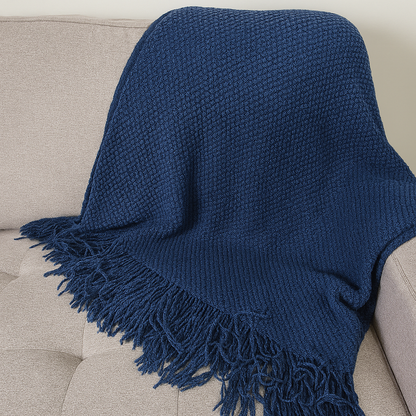 Knit Textured 50"x60" Throw Blanket with Fringe