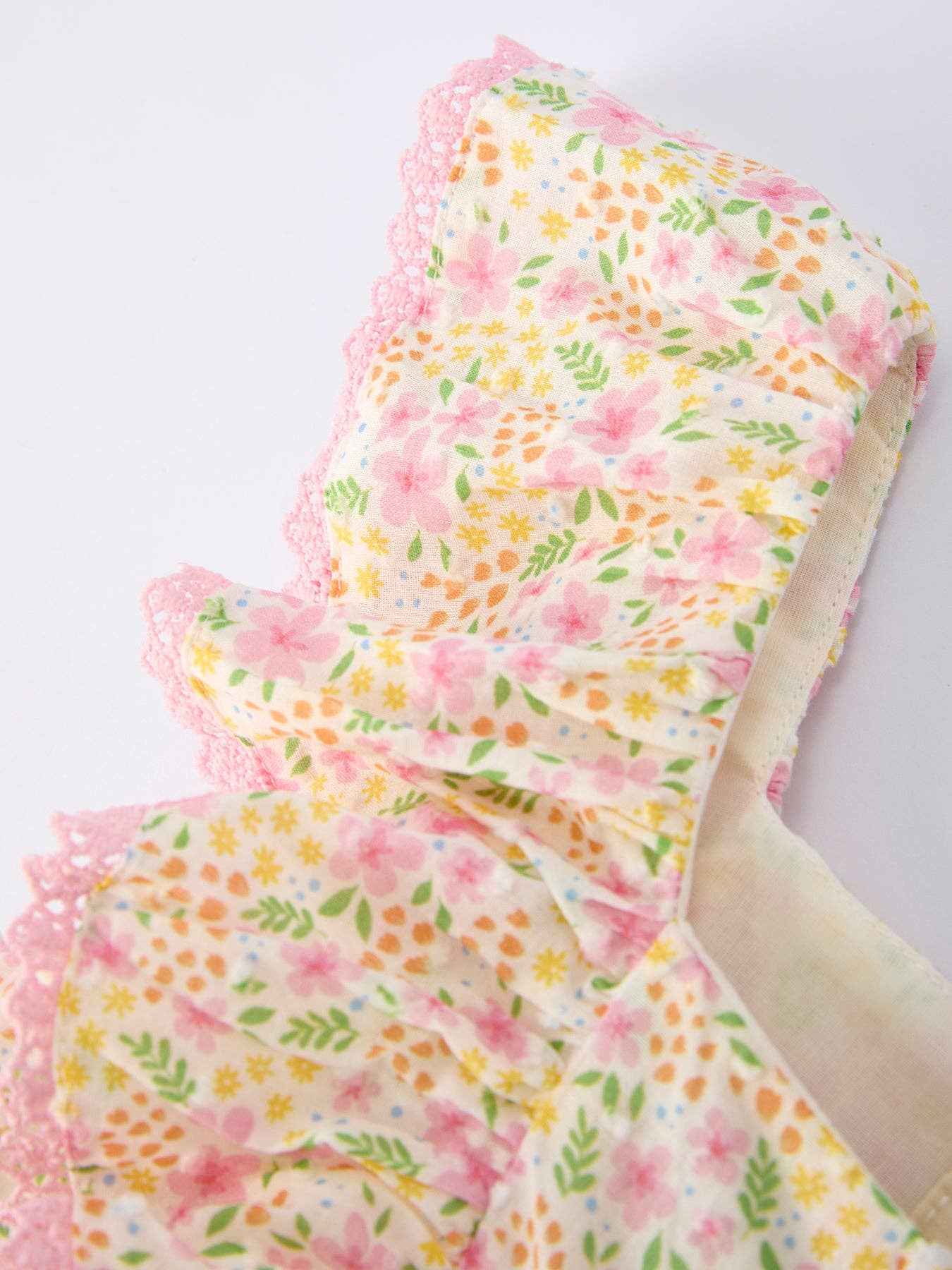 Spring Floral Girls Ruffle Dress With Bow Straw Hat Set: 3