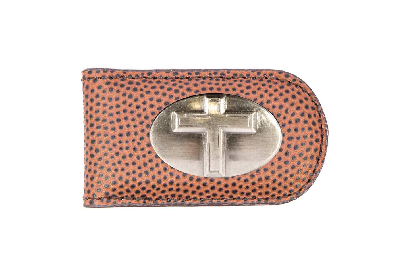 Christian Cross Leather Magnetic Money Clip Wallet: Croc Tan