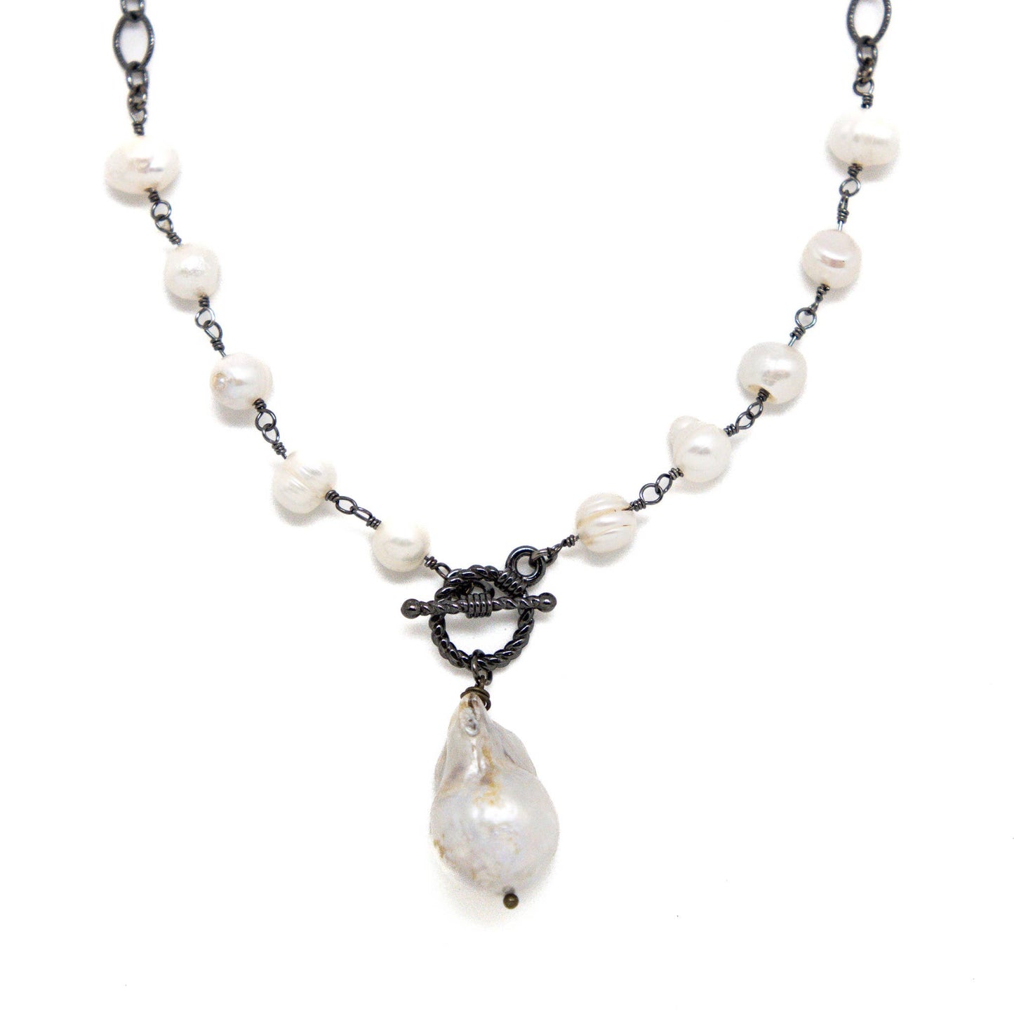 Necklace Baroque Pearl,Freshwater Pearl PaperClipGunMetal18”