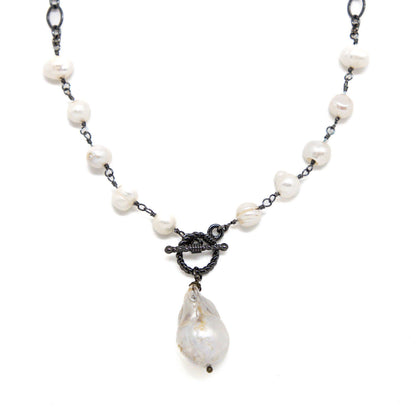 Necklace Baroque Pearl,Freshwater Pearl PaperClipGunMetal18”