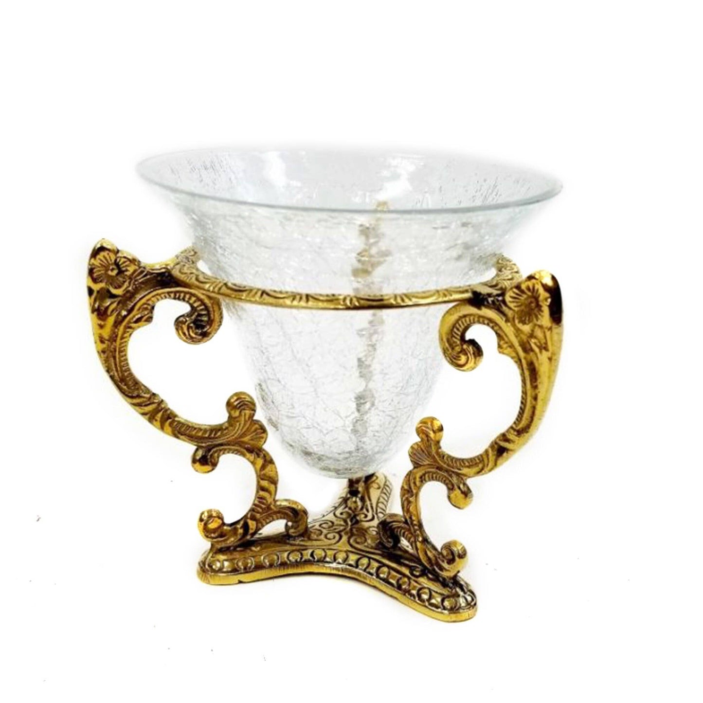 Solid Brass Golden Potpourri Stand Container with Crackle