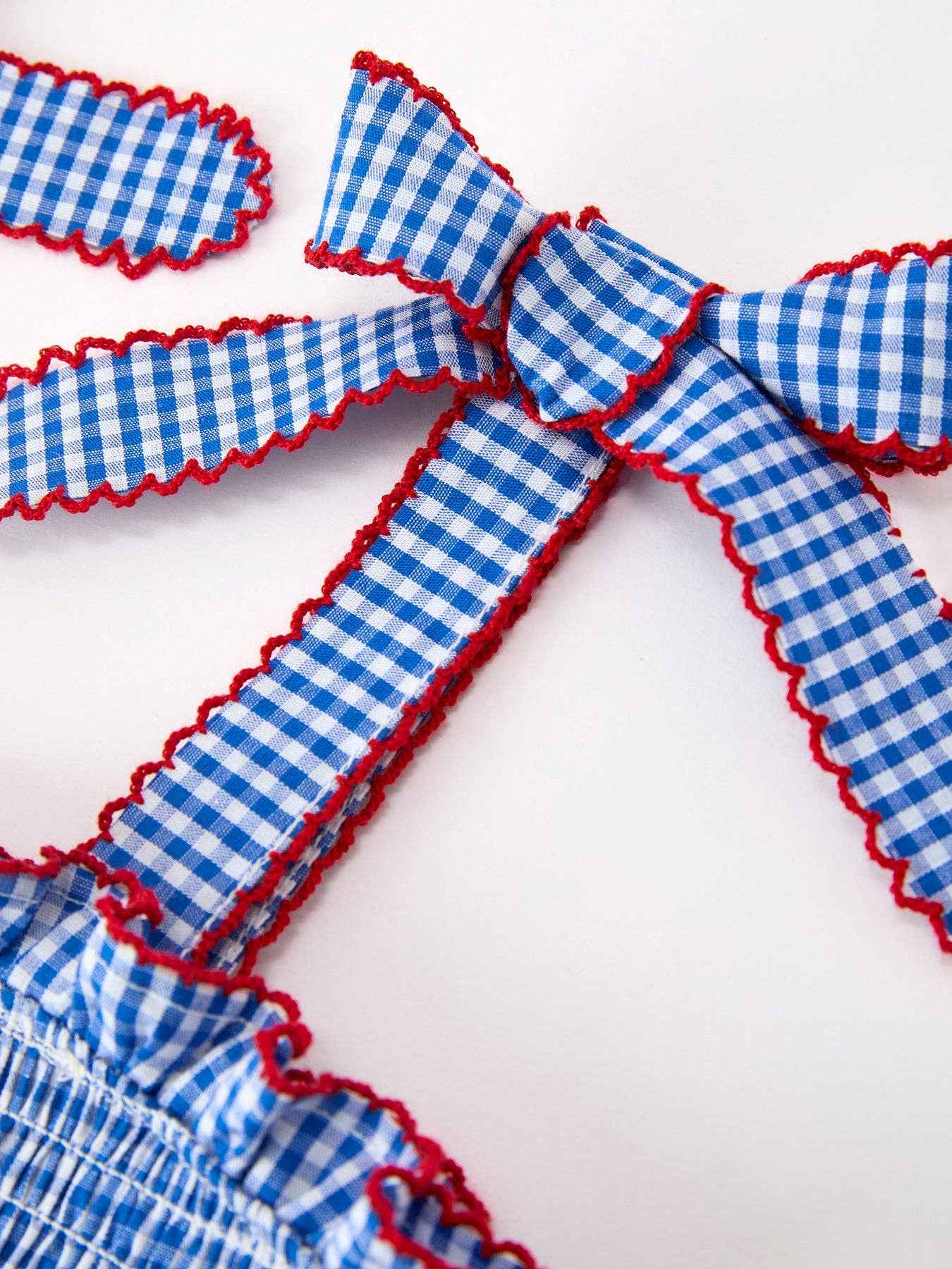 Girls 4th of July Plaid Twirl Dress Bow Smocked: 2