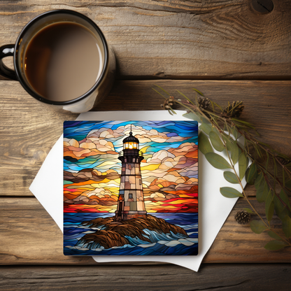 Lighthouse Coaster, Stained Glass Image, SET OF 4