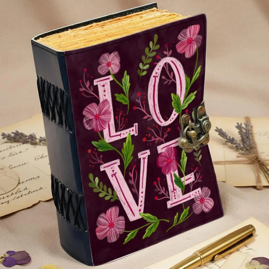 Floral LOVE Leather Journal – Handmade Romantic Notebook