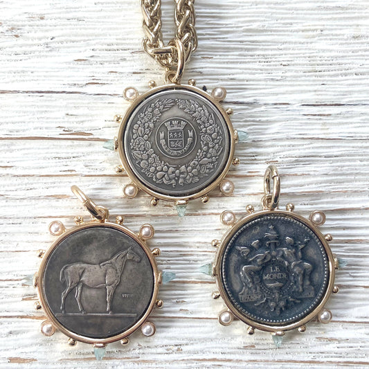 Coin necklace horse equestrian French boutique salon