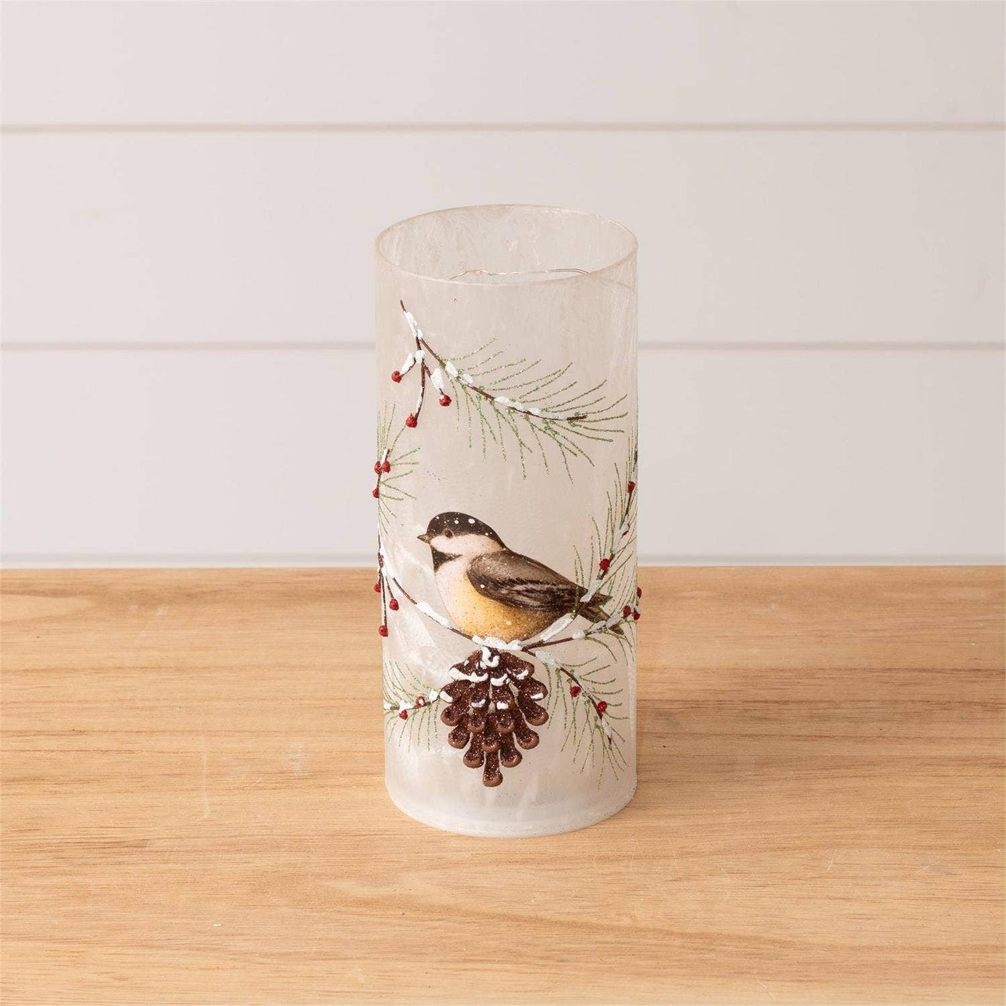 Frosted Glass Luminary - Chickadee