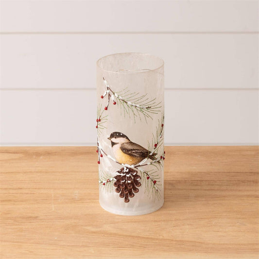 Frosted Glass Luminary - Chickadee