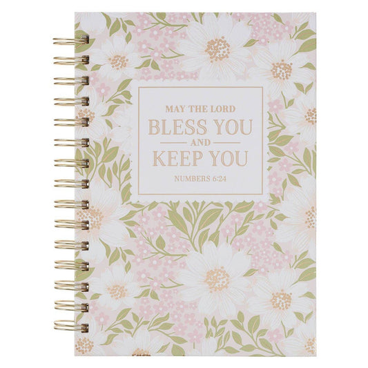 Christian Art Gifts - Journal Spiral Pink Floral Bless You And Keep You Num. 6:24