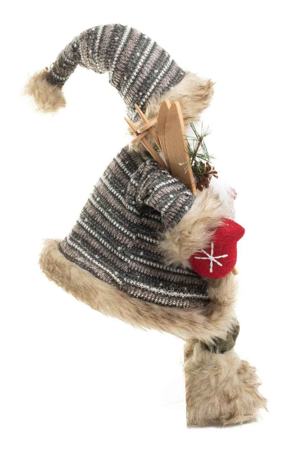 White/Gray Alpine Santa Figurine with Skis