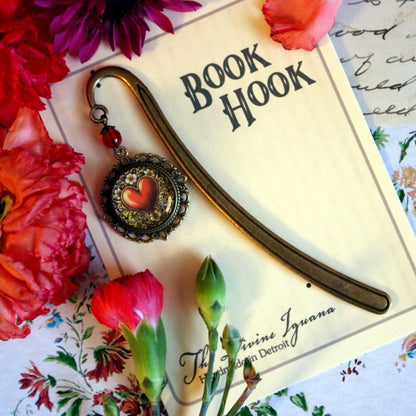 Ornate Heart Bronze and Glass Bookmark