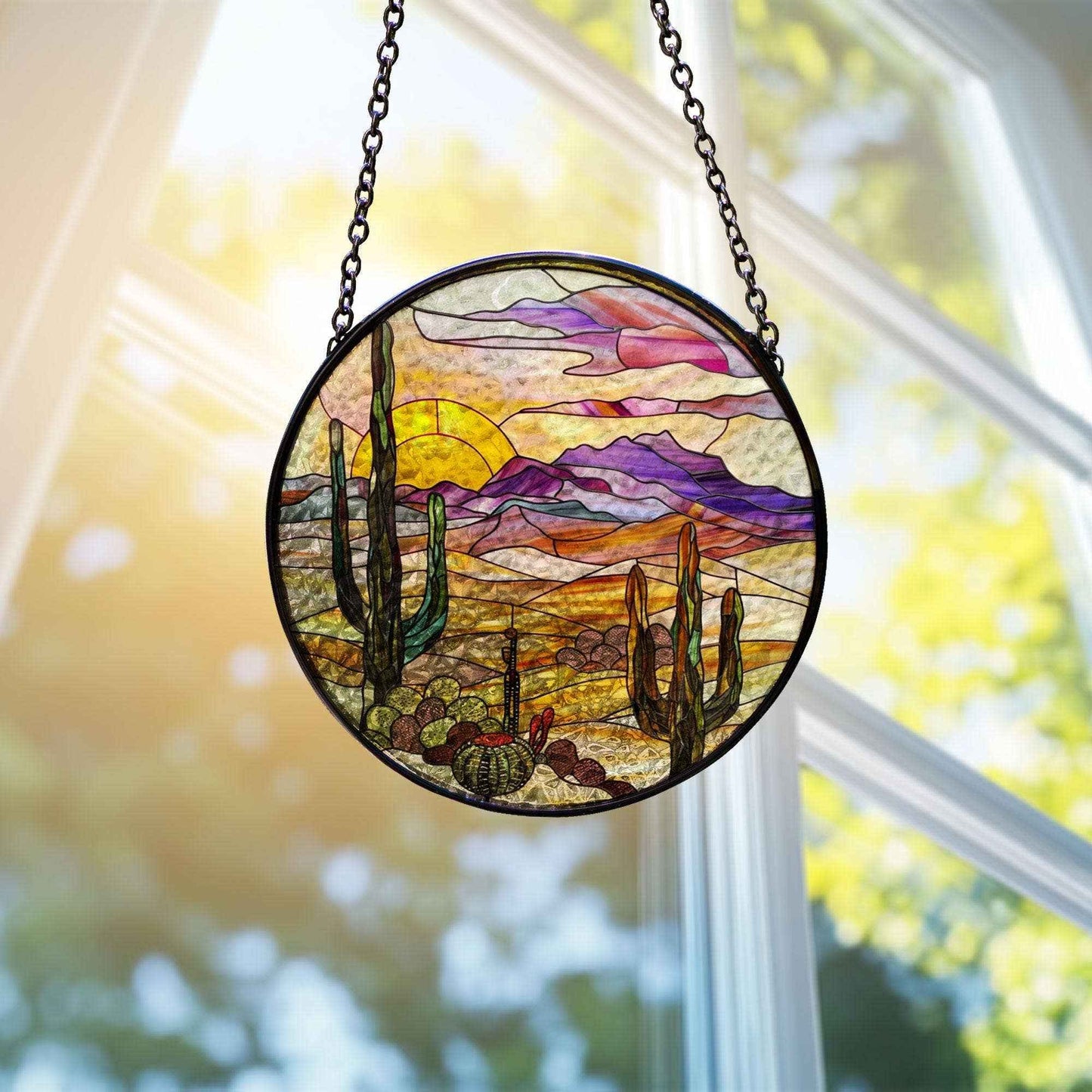 Desert Sunset Stained Glass Suncatcher, Southwestern Home