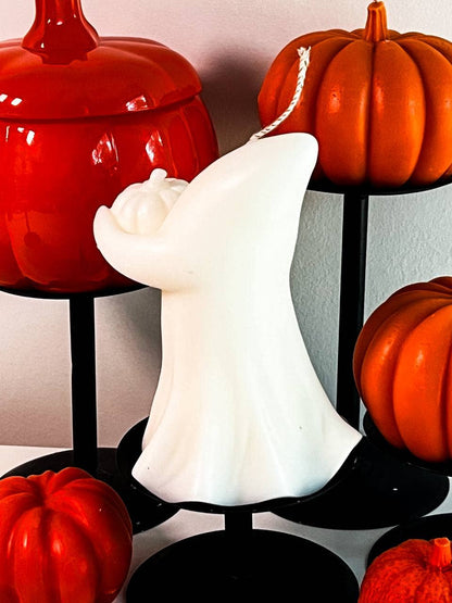 Halloween Ghost with Pumpkin Candle 5.5x4in