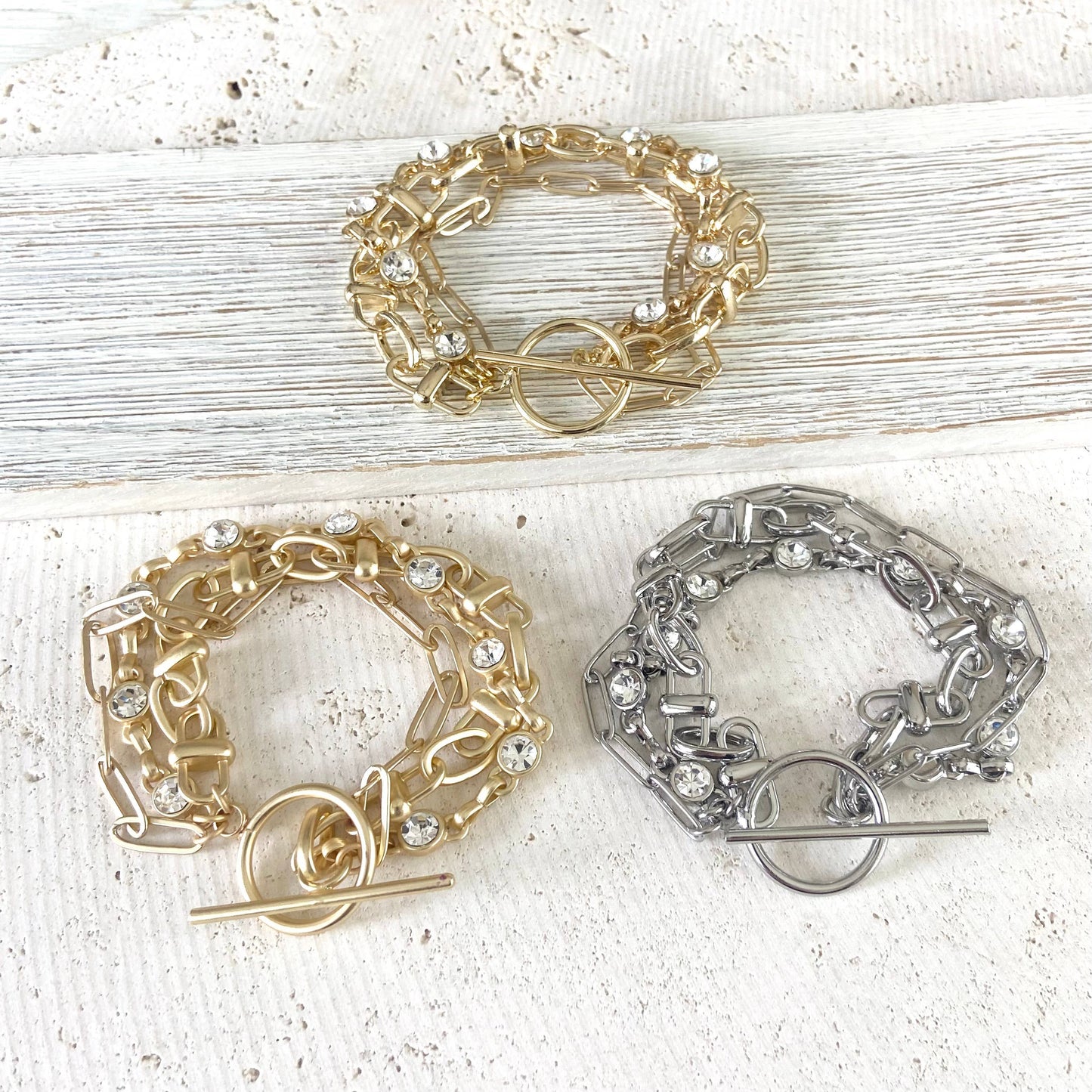 Triple chain crystal bracelet