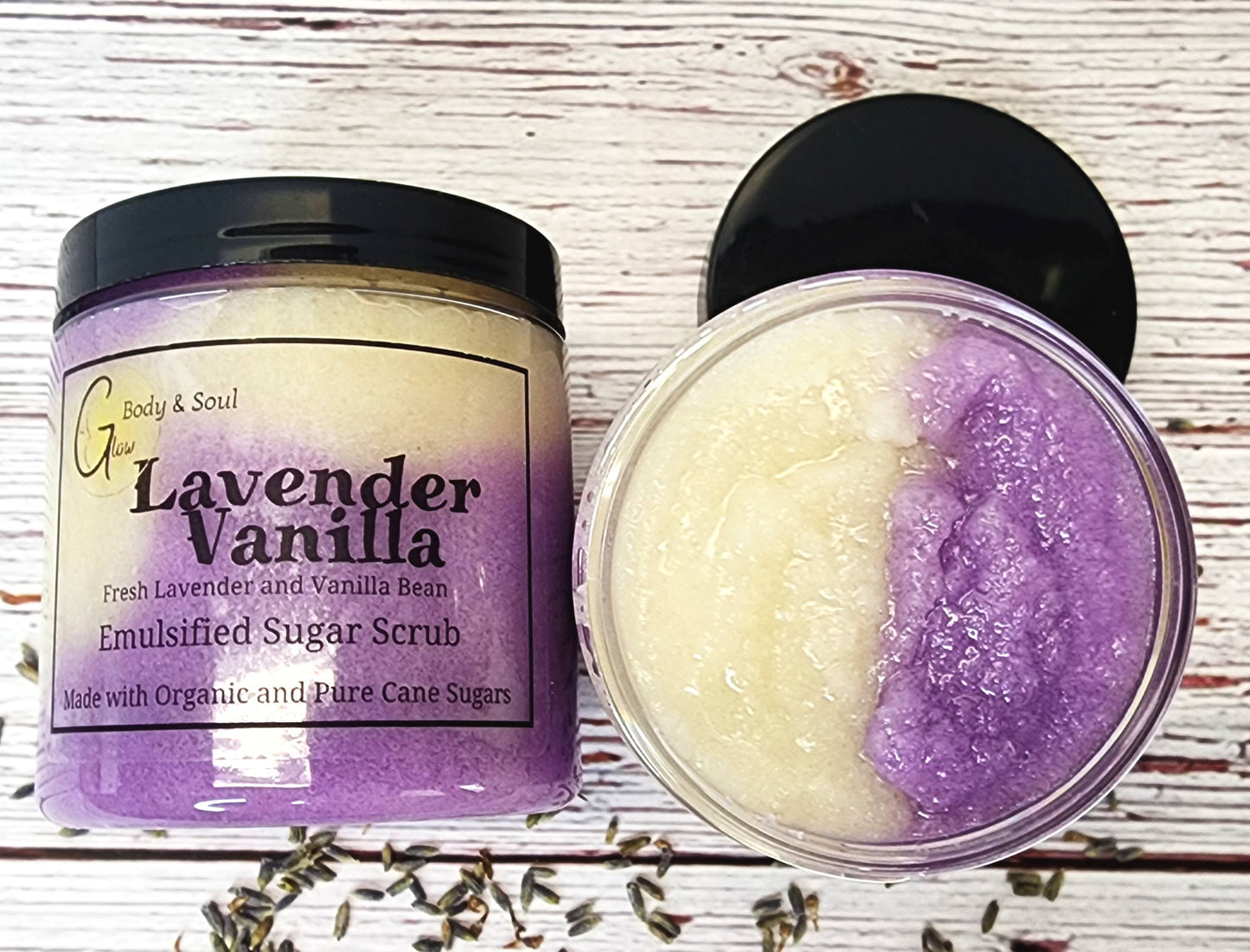 Sugar Scrub, Lavender Vanilla Emulsified Sugar Scrub 10 oz