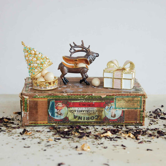 Jeweled Enamel Tree Trinket Box with Faux Pearls