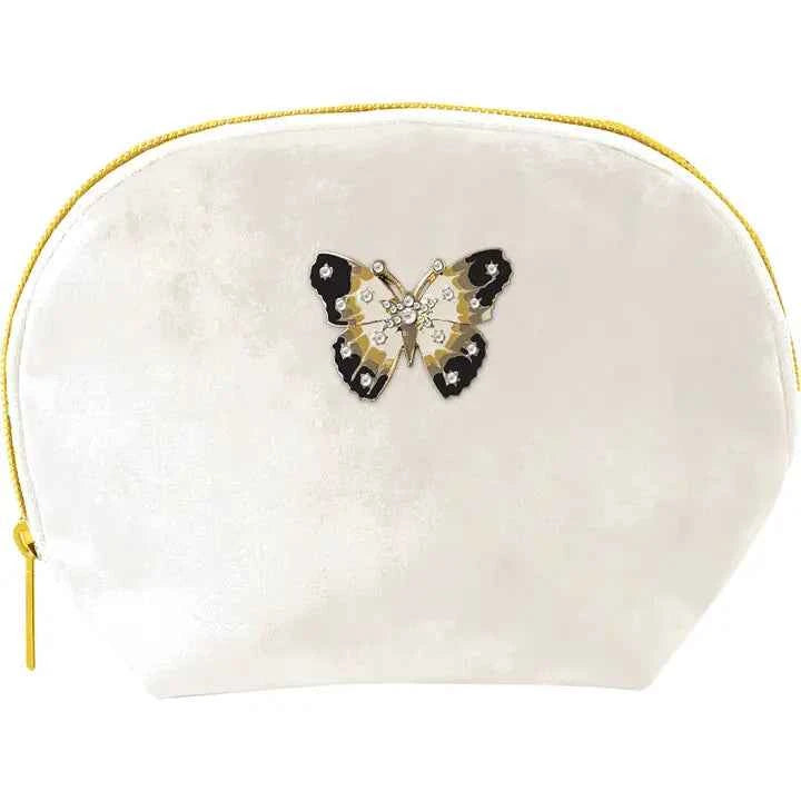 Velvet Clamshell Pouch with Butterfly Brooch