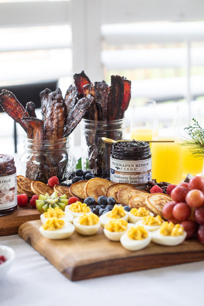 Blueberry Bourbon Pecan Jam, shown in a styled setting