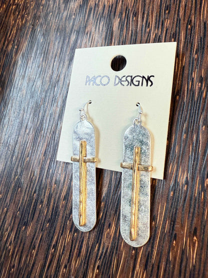 Hammered Cross Oval Earrings