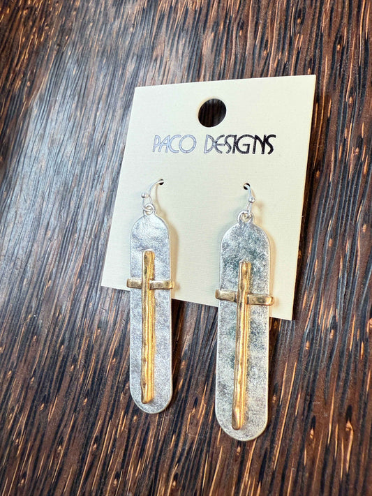Hammered Cross Oval Earrings