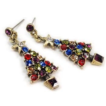 Joyería Sweet Romance - Pendientes navideños de cristal Jewel Tree E354-JE