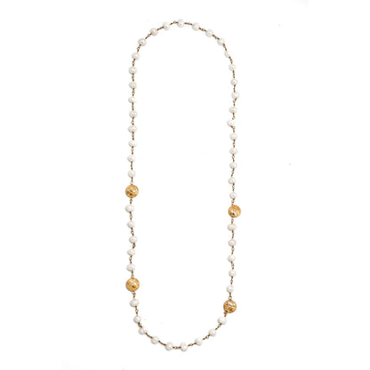 Necklace Freshwater Pearl w/Gold Beads Gold Copper Chain