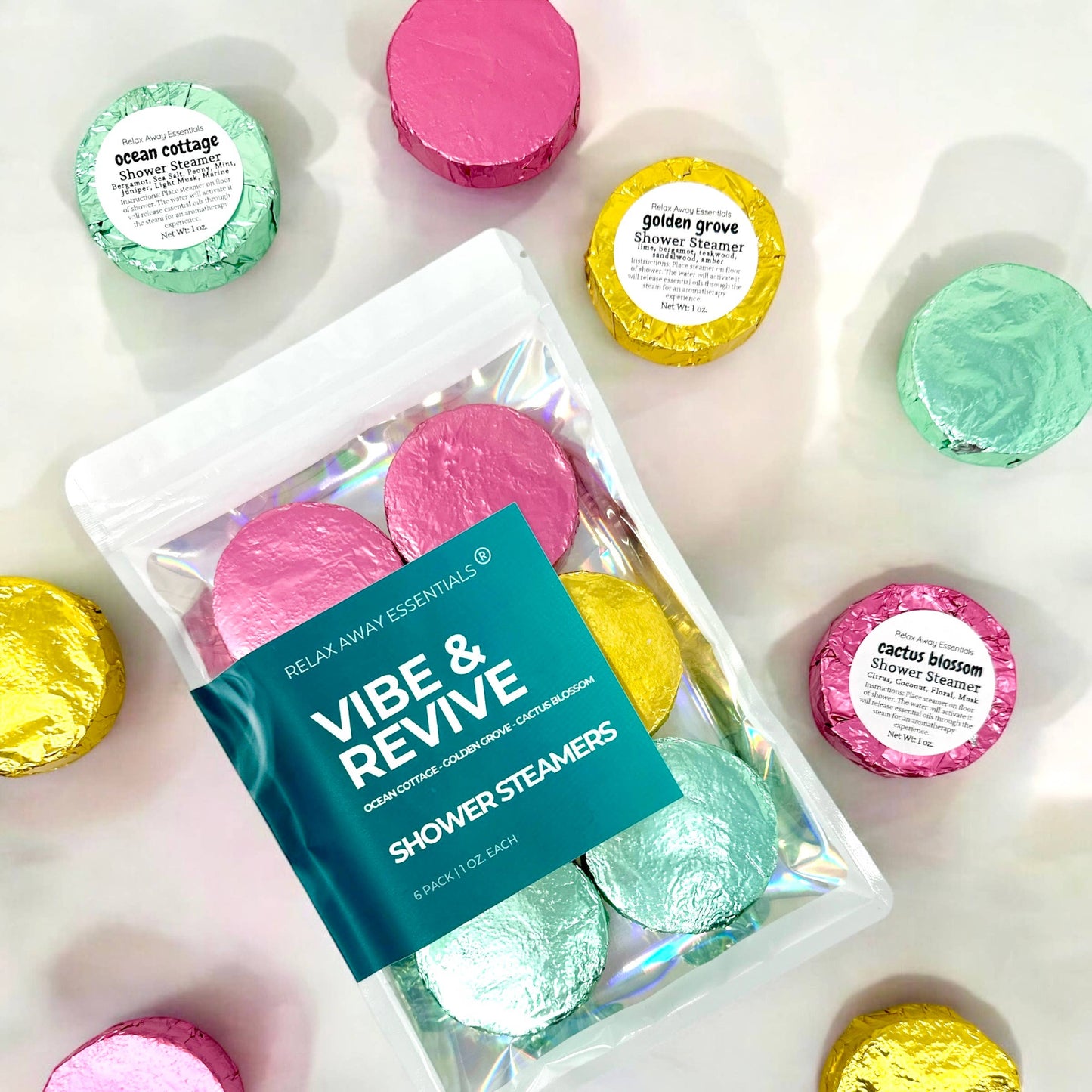 Relax Away Essentials - Vibe and Revive Shower Steamers 6 Pack - Made in USA