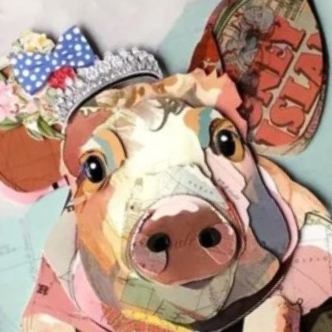 3D Collage Art | Pig - Queen for a Day (32"x24")