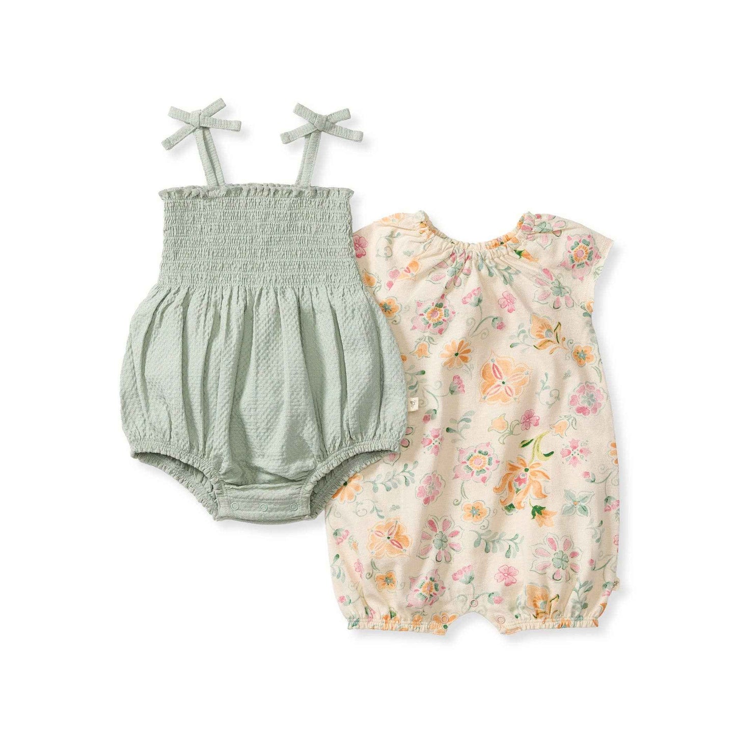 Mediterranean Floral Baby Girl Bubble Romper 2-Pack Set: NB