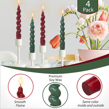 Spiral Christmas Holiday Taper Candles - set of 4
