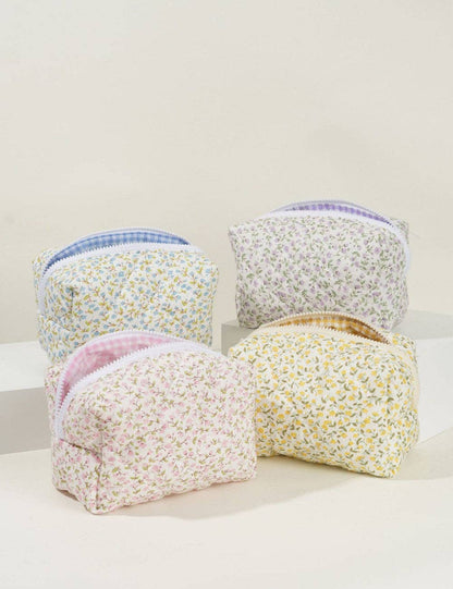 Dipped Shop - Floral Quilted Large Capacity Cotton Cosmetic Bag DPB0115