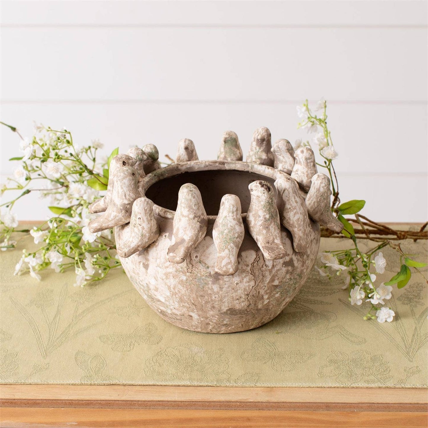 Planter - Rustic Glaze With Birds All Around