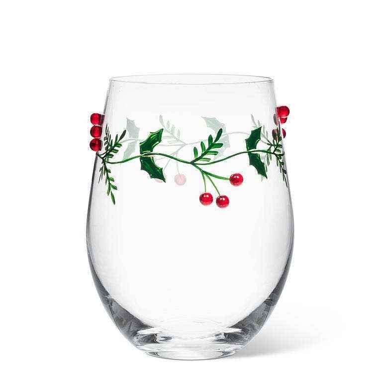 Holly & Berries Stemless Wine Glass