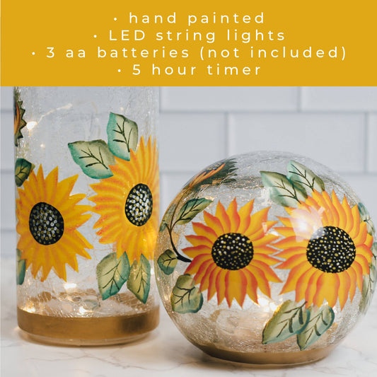 A Cheerful Giver - Sunflower Glass Pillar with LED String Lights