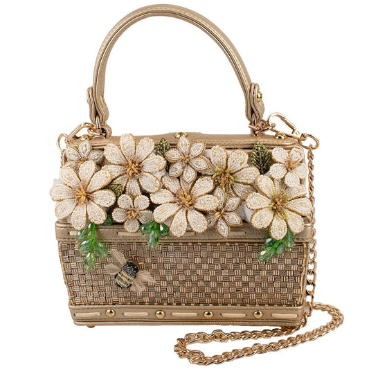 Mary Frances Accessories - Basket of Sunshine Beaded Daisy and Bee Crossbody Handbag