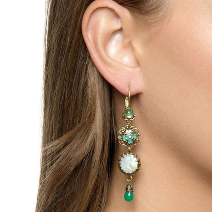 Green, Pearl and Filigree Earrings