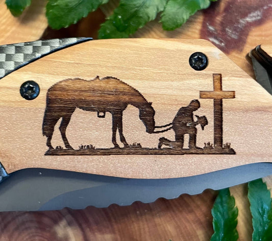Quail Tail Laser Art - Cowboy Cross Knife