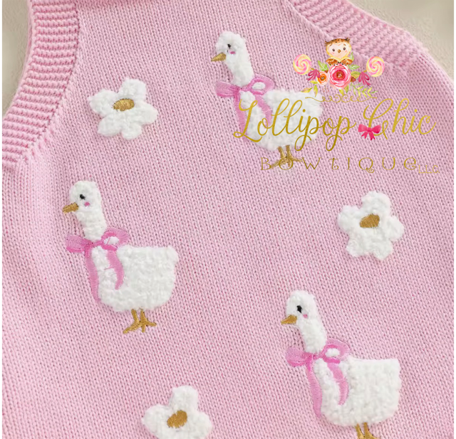 Baby Girl Knit Duck Floral Romper  : 6-12M - WHITE