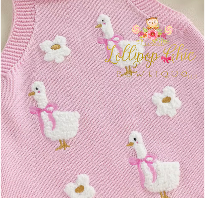 Baby Girl Knit Duck Floral Romper  : 6-12M - WHITE