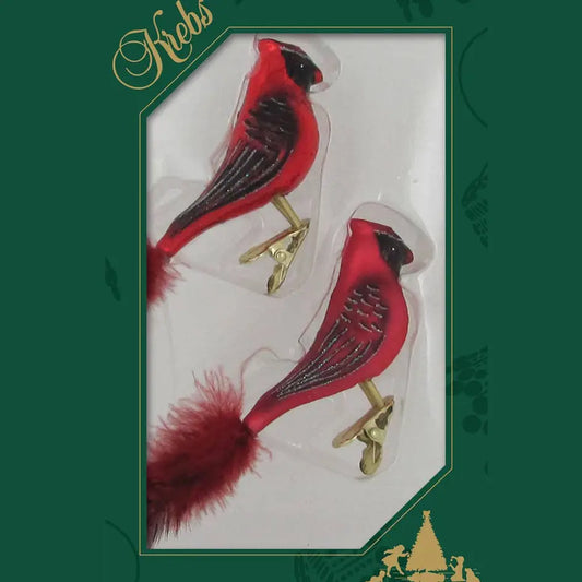 Adorno de Cardenal Rojo de Cristal de 6" en 2 Piezas con Clip